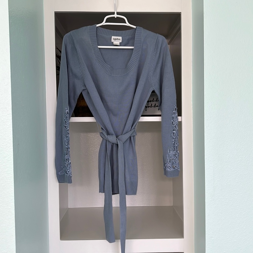 Cornflower blue belted sweater by together